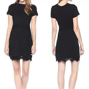 French Connection Black Short Sleeve Scalloped Lace Mini Pencil Sheath Dress 2